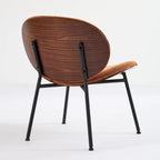 Mid-Century Modern Shell Chair Single Side Chair Tripod Black Leather Lounge Chair in Walnut Finish Comfortable Backrest