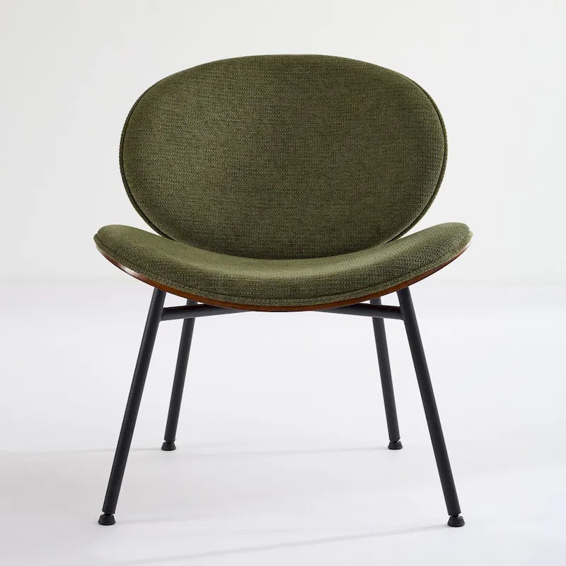 Mid-Century Modern Shell Chair Single Side Chair Tripod Black Leather Lounge Chair in Walnut Finish Comfortable Backrest