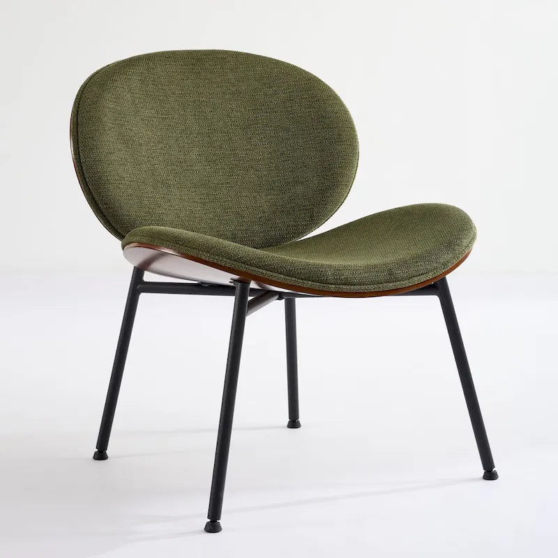 Mid-Century Modern Shell Chair Single Side Chair Tripod Black Leather Lounge Chair in Walnut Finish Comfortable Backrest