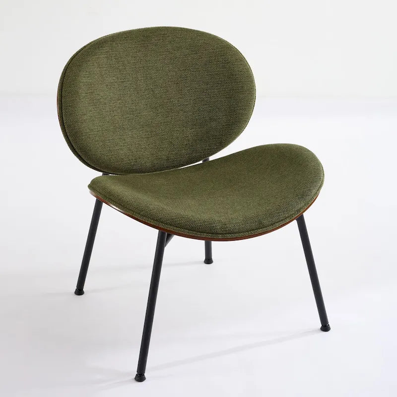 Mid-Century Modern Shell Chair Single Side Chair Tripod Black Leather Lounge Chair in Walnut Finish Comfortable Backrest