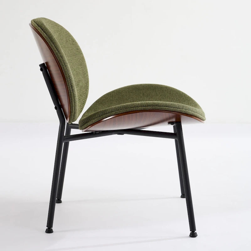 Mid-Century Modern Shell Chair Single Side Chair Tripod Black Leather Lounge Chair in Walnut Finish Comfortable Backrest