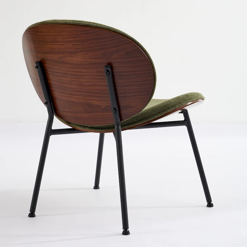Mid-Century Modern Shell Chair Single Side Chair Tripod Black Leather Lounge Chair in Walnut Finish Comfortable Backrest