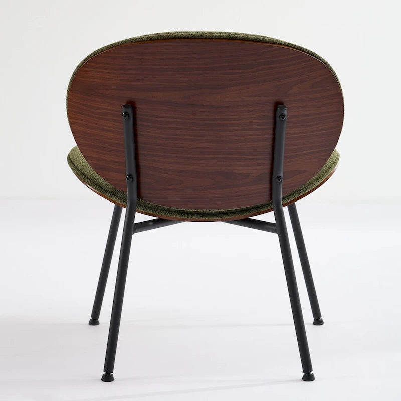 Mid-Century Modern Shell Chair Single Side Chair Tripod Black Leather Lounge Chair in Walnut Finish Comfortable Backrest