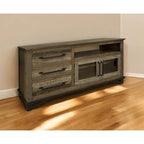 61 Brown Solid Wood Cabinet Enclosed Storage Distressed TV Stand - 61.25' X '32' X '17.75