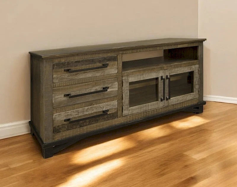HomeRoots 61 Brown Solid Wood Cabinet Enclosed Storage Distressed TV Stand - 61.25' X '32' X '17.75