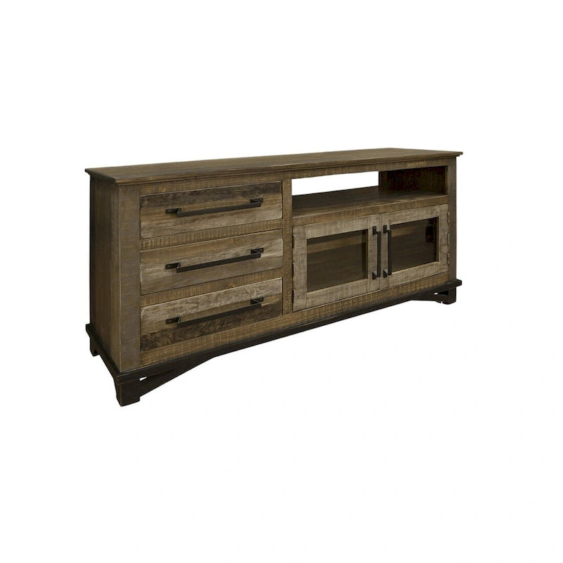 61 Brown Solid Wood Cabinet Enclosed Storage Distressed TV Stand - 61.25' X '32' X '17.75
