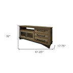 61 Brown Solid Wood Cabinet Enclosed Storage Distressed TV Stand - 61.25' X '32' X '17.75