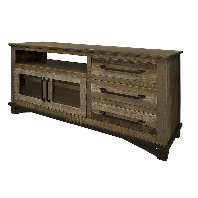 61 Brown Solid Wood Cabinet Enclosed Storage Distressed TV Stand - 61.25' X '32' X '17.75