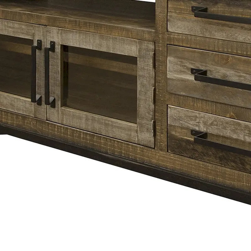 61 Brown Solid Wood Cabinet Enclosed Storage Distressed TV Stand - 61.25' X '32' X '17.75