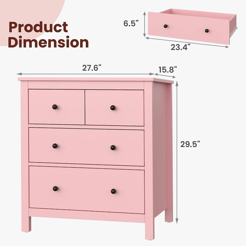 Cassettiera rosa a 3 cassetti per camera da letto, soggiorno, cameretta, ingresso e corridoio