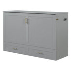 Queen Size Murphy Bed Wall Bed with drawer and a set of Sockets & USB Ports, Pulley Structure Design