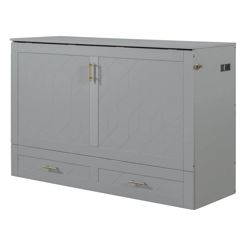 Queen Size Murphy Bed Wall Bed with drawer and a set of Sockets & USB Ports, Pulley Structure Design