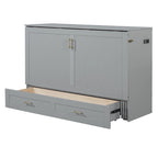 Queen Size Murphy Bed Wall Bed with drawer and a set of Sockets & USB Ports, Pulley Structure Design