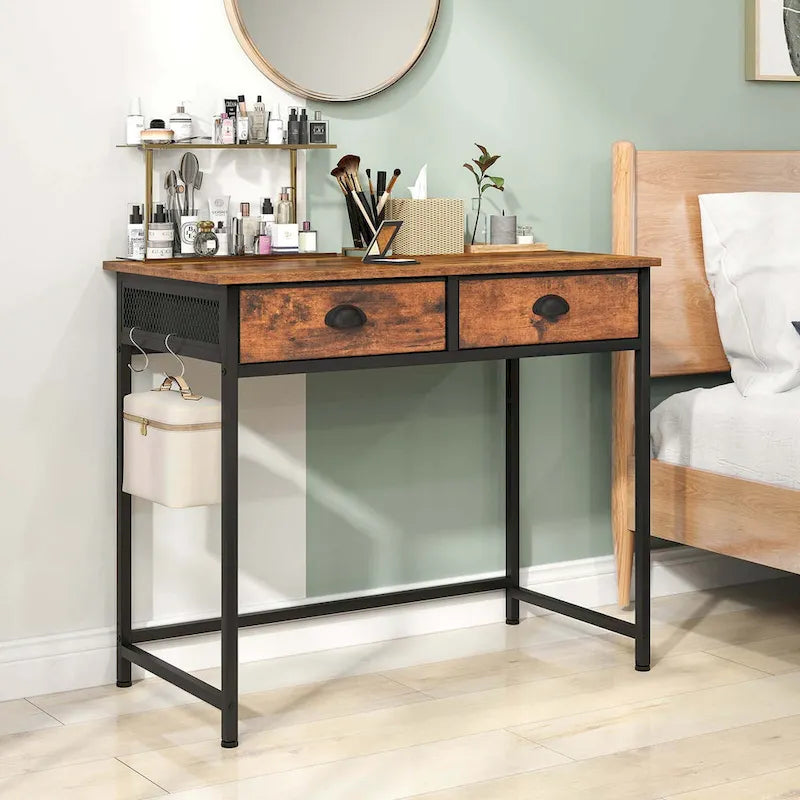 Space Saving Home Computer Desk with 2 Fabric Drawers 4