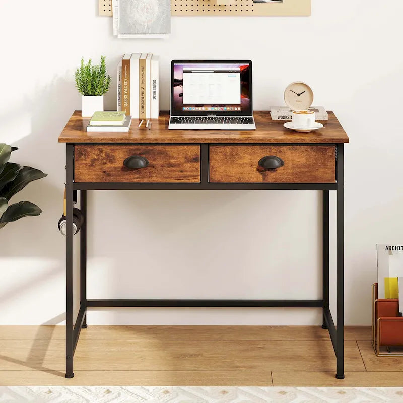 Space Saving Home Computer Desk with 2 Fabric Drawers 4