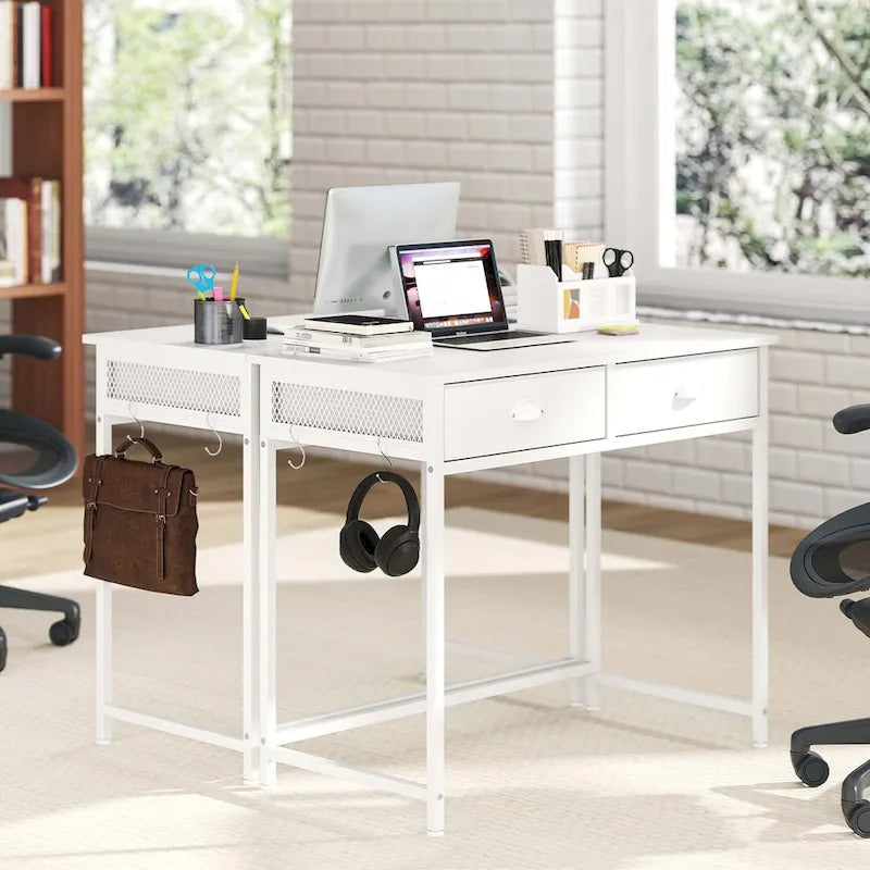 Space Saving Home Computer Desk with 2 Fabric Drawers 4