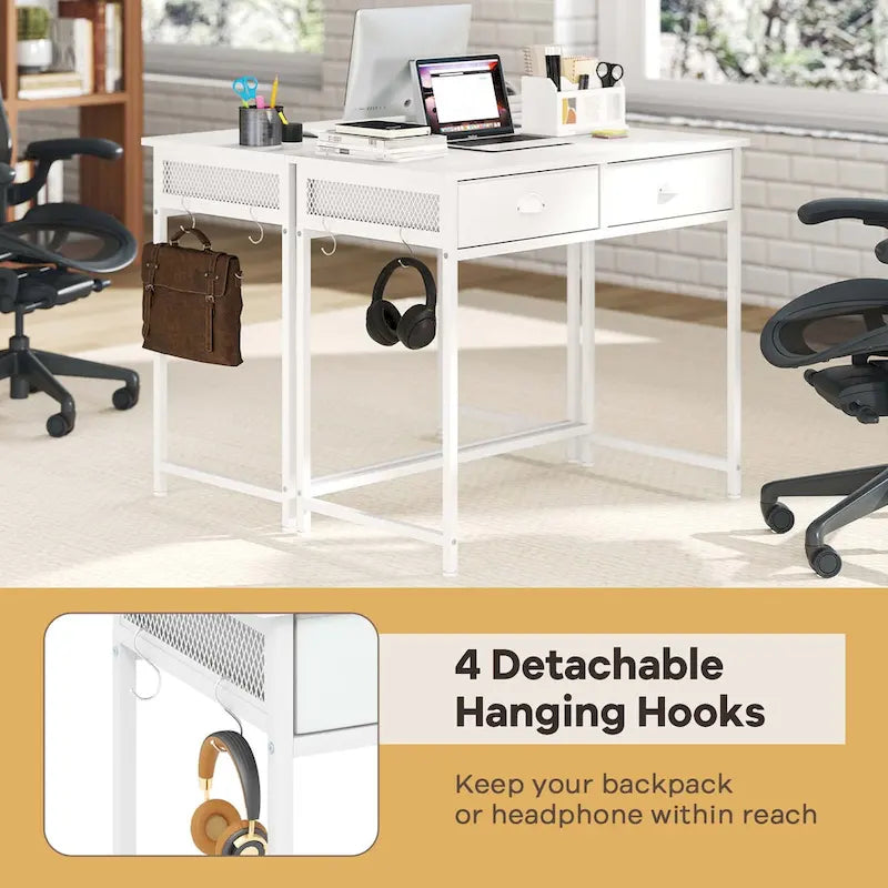 Space Saving Home Computer Desk with 2 Fabric Drawers 4