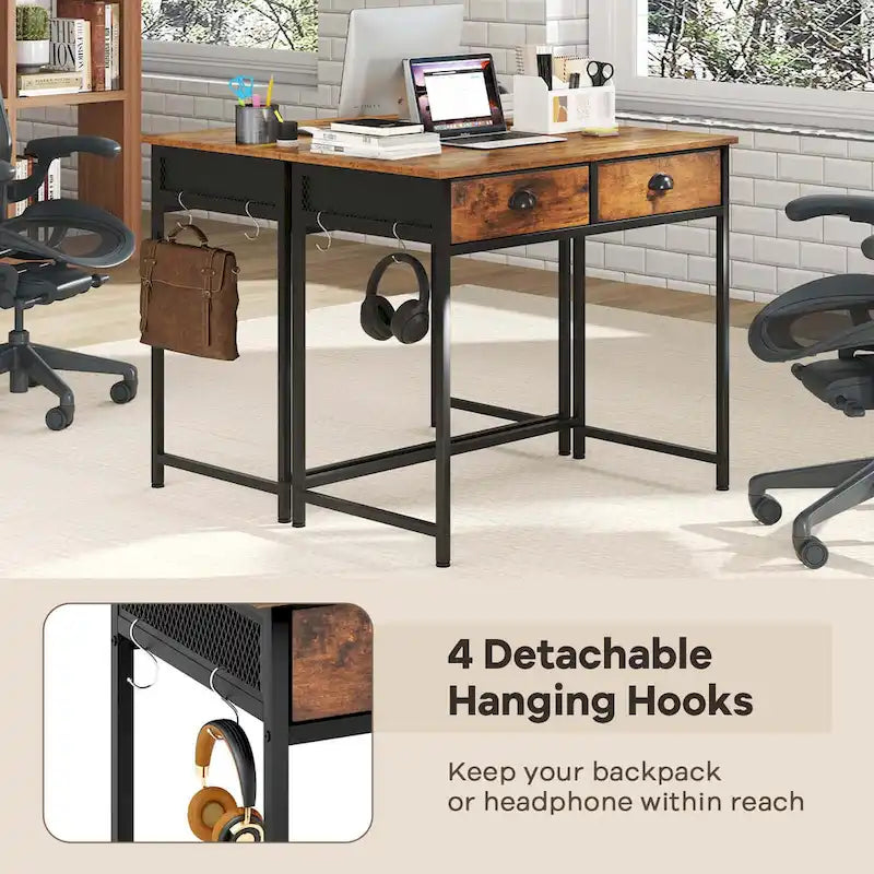 Space Saving Home Computer Desk with 2 Fabric Drawers 4