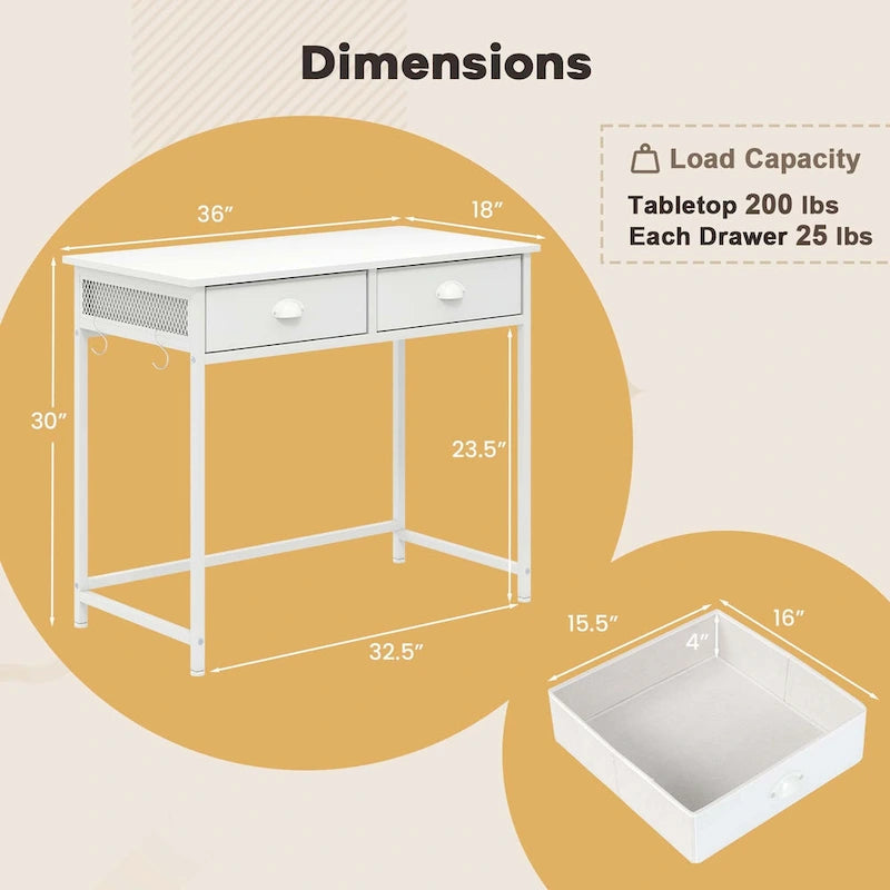 Space Saving Home Computer Desk with 2 Fabric Drawers 4