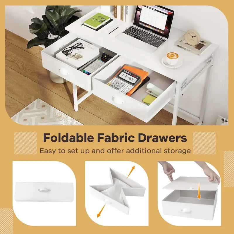 Space Saving Home Computer Desk with 2 Fabric Drawers 4