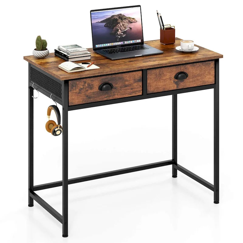 Space Saving Home Computer Desk with 2 Fabric Drawers 4