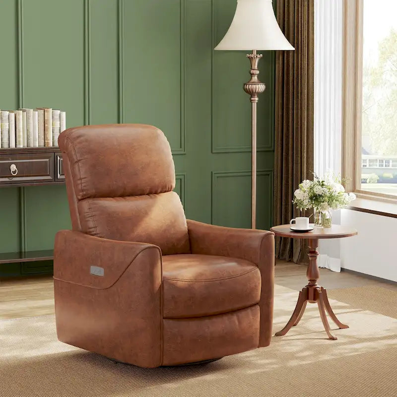 PU Leather Power Swivel Glider Recliner Chair Electric Rocker Recliner Chair with Lumbar Support & USB Port