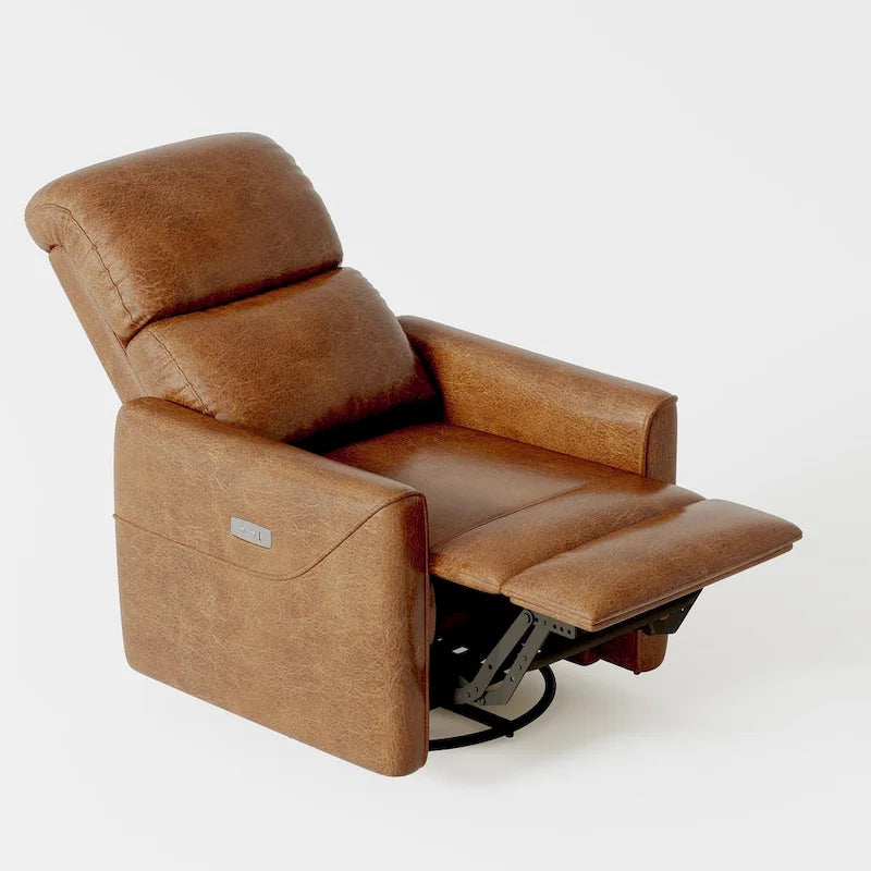 PU Leather Power Swivel Glider Recliner Chair Electric Rocker Recliner Chair with Lumbar Support & USB Port
