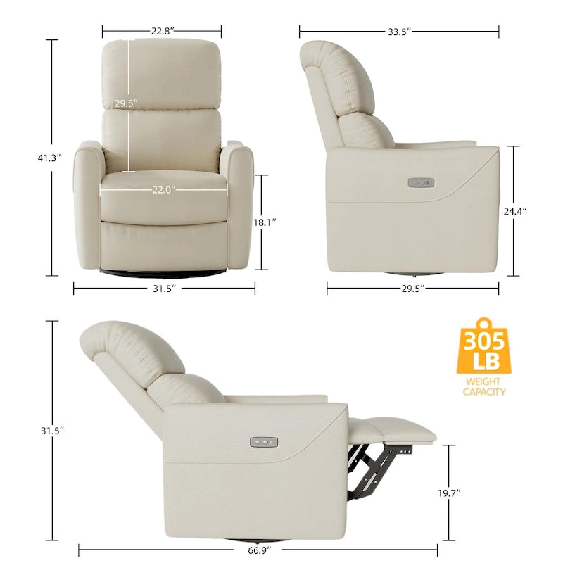 PU Leather Power Swivel Glider Recliner Chair Electric Rocker Recliner Chair with Lumbar Support & USB Port