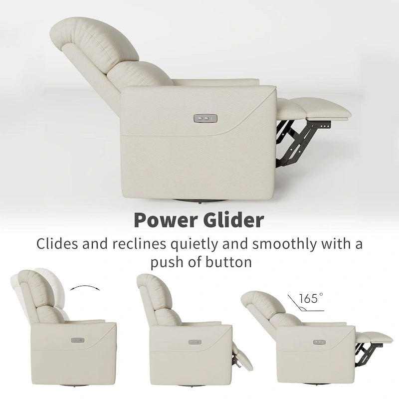 PU Leather Power Swivel Glider Recliner Chair Electric Rocker Recliner Chair with Lumbar Support & USB Port