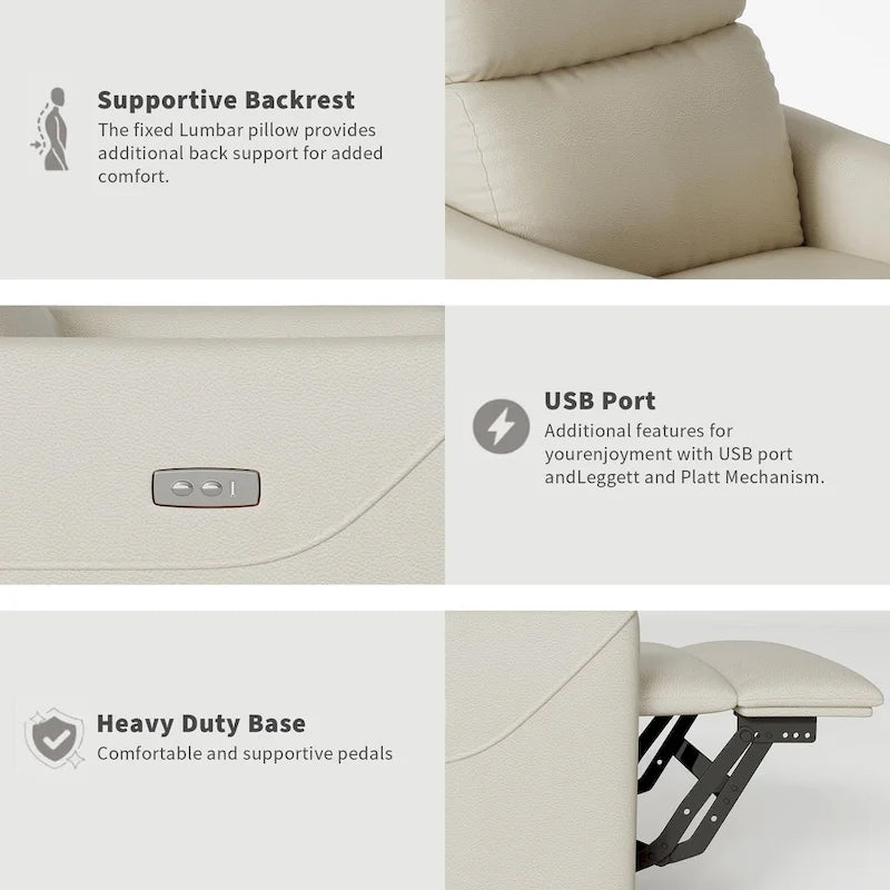PU Leather Power Swivel Glider Recliner Chair Electric Rocker Recliner Chair with Lumbar Support & USB Port