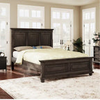 Brown King Size Traditional Style Pinewood Platform Bed with Wooden Slats Support for Bedroom