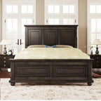Brown King Size Traditional Style Pinewood Platform Bed with Wooden Slats Support for Bedroom
