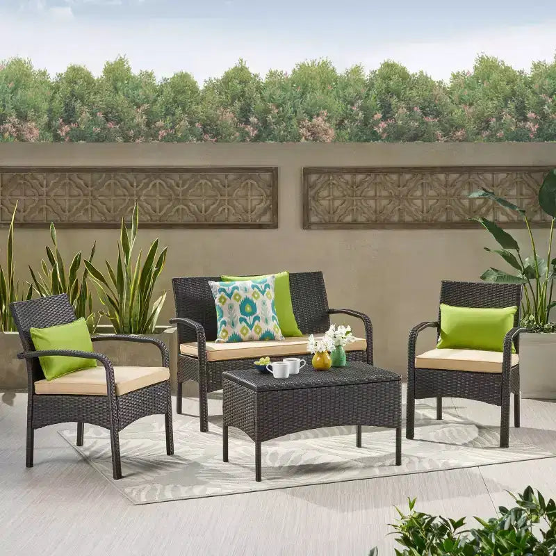 Cordoba 4pc Wicker Patio Chat Set with Cushions - Christopher Knight Home