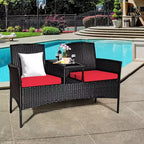 Costway Patio Rattan Conversation Set Seat Sofa Cushioned Loveseat Glass Table Chair Red\Turquoise