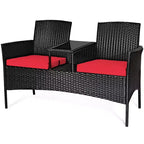 Costway Patio Rattan Conversation Set Seat Sofa Cushioned Loveseat Glass Table Chair Red\Turquoise