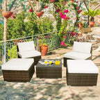 Costway 5PCS Patio Rattan Wicker Furniture Set Armless Sofa Ottoman Cushioned Garden