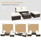 Costway 5PCS Patio Rattan Wicker Furniture Set Armless Sofa Ottoman Cushioned Garden