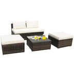 Costway 5PCS Patio Rattan Wicker Furniture Set Armless Sofa Ottoman Cushioned Garden