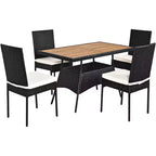 Costway 5 PCS Patio Rattan Furniture Set Wood Top Table Cushioned Chairs Garden Yard Deck