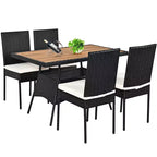 Costway 5 PCS Patio Rattan Furniture Set Wood Top Table Cushioned Chairs Garden Yard Deck
