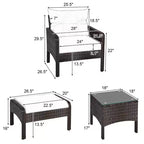 Costway 5 PCS Patio Rattan Furniture Set Sofa Ottoman Table Cushioned Yard Red