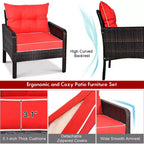 Costway 5 PCS Patio Rattan Furniture Set Sofa Ottoman Table Cushioned Yard Red