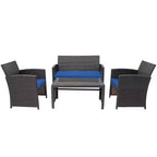 Costway 8PCS Patio Rattan Furniture Set Cushioned Chair Sofa Coffee Table White\Navy\Turquoise\Red