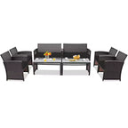 Costway 8PCS Patio Rattan Furniture Set Cushioned Chair Sofa Coffee Table White\Navy\Turquoise\Red