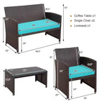 Costway 8PCS Patio Rattan Furniture Set Cushioned Chair Sofa Coffee Table White\Navy\Turquoise\Red