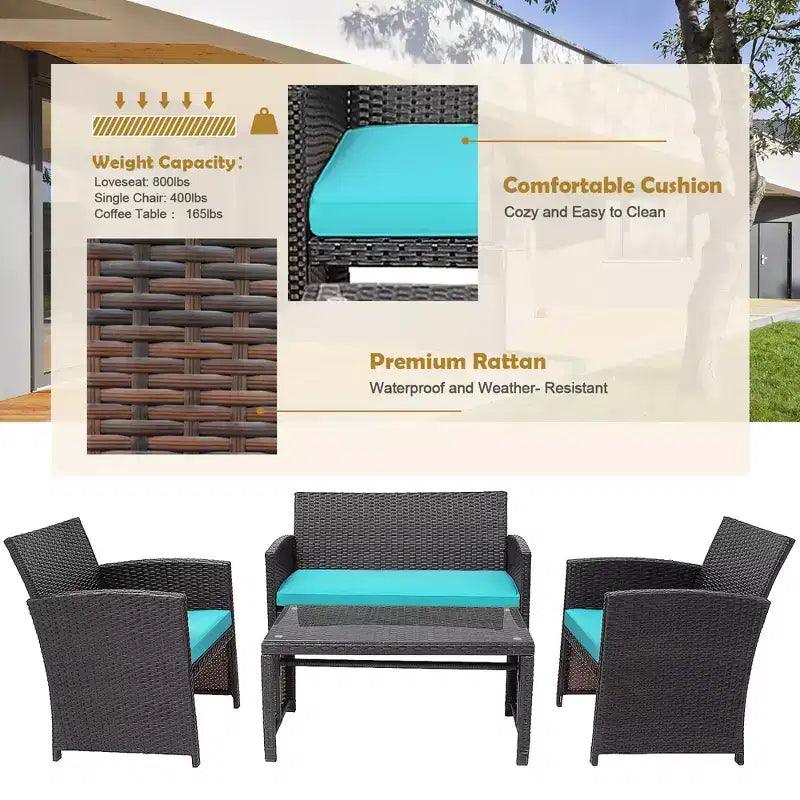 Costway 8PCS Patio Rattan Furniture Set Cushioned Chair Sofa Coffee Table White\Navy\Turquoise\Red