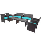 Costway 8PCS Patio Rattan Furniture Set Cushioned Chair Sofa Coffee Table White\Navy\Turquoise\Red