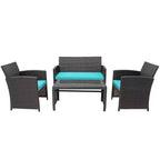 Costway 8PCS Patio Rattan Furniture Set Cushioned Chair Sofa Coffee Table White\Navy\Turquoise\Red