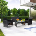 Costway 8PCS Patio Rattan Furniture Set Cushioned Chair Sofa Coffee Table White\Navy\Turquoise\Red