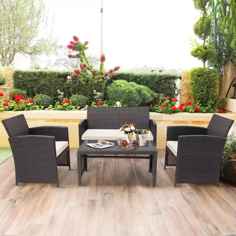 Costway 8PCS Patio Rattan Furniture Set Cushioned Chair Sofa Coffee Table White\Navy\Turquoise\Red